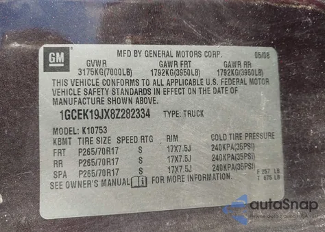 2008 Chevrolet Silverado 1500 Lt1 z USA, uszkodzony, nr VIN 1GCEK19JX8Z282334